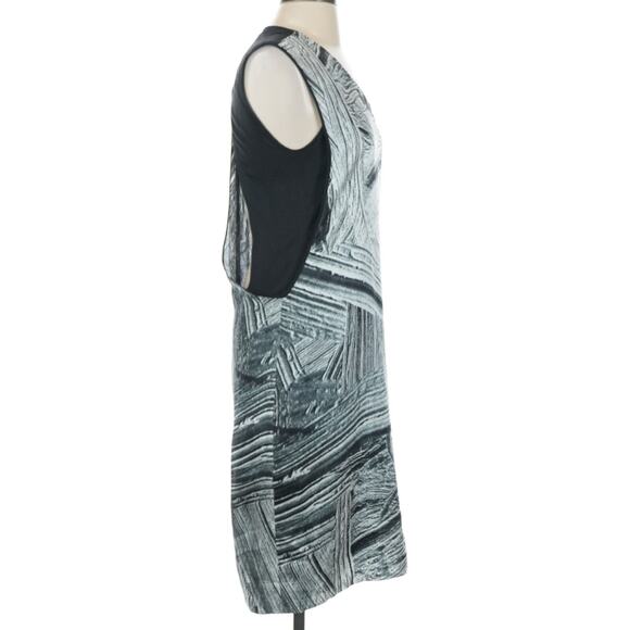 Helmet Lang 100% Silk Method Cutout Shift Dress Black Gray Marble Print P XS - Picture 5 of 12
